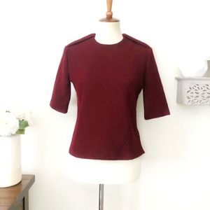 Zara Burgandy Red Maroon Textured Knit Tailored Top with Shoulder detail